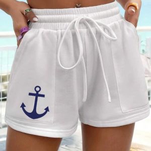 Color Block Vacation Loose Sweatpants & Joggers, Shorts, color:White|size:XXL, JustFashionNow