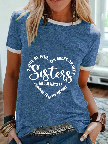 Side By Side Or Miles Apart Sisters Will Always Be Connected By Heart T-Shirt, T-Shirts, color:Blue|size:XXL, JustFashionNow