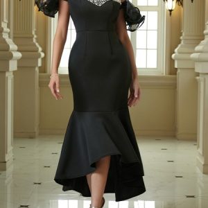 Sweetheart Neckline Regular Fit Elegant Party Dress, Maxi Dresses, color:Black|size:XXL, Stylewe