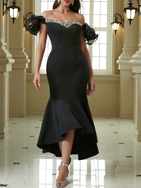 Sweetheart Neckline Regular Fit Elegant Party Dress, Maxi Dresses, color:Black|size:XXL, Stylewe