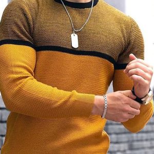 Casual Crew Neck Long Sleeve T-Shirt, T-Shirts, color:Yellow|size:3XL, JustFashionNow
