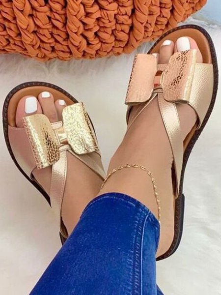 JFN Contrast Paneled Bow Flat Slippers, Sandals, color:Golden|size:US 11, JustFashionNow