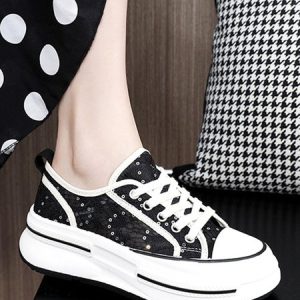 Breathable Floral Lace Platform Chunky Trainers, Sneakers, color:Black|size:40, JustFashionNow