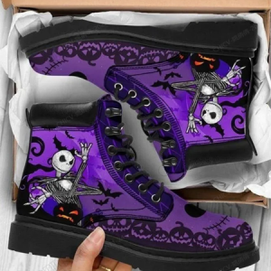 Halloween Skull Pumpkin Bat Purple Upper Boots, color:Purple|size:43, Lilicloth.com