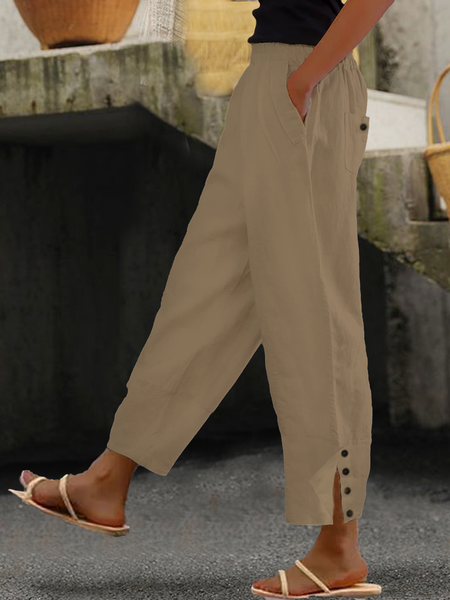 Loose Buttoned Cotton And Linen Linen Pants, Pants, Lilicloth.com