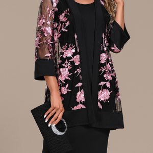 Elegant Crew Neck Plain Loose Two-Piece Set, Suit Set, color:Black|size:XXL, JustFashionNow