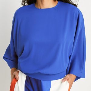 Vacation Batwing Sleeve Plain Loose Shirt, Blouses and Shirts, color:Blue|size:XXL, Stylewe