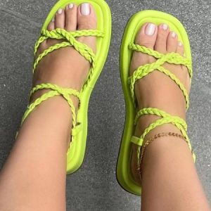 Vacation Woven Straps Beach Sandals, Sandals, color:Yellow|size:43, JustFashionNow