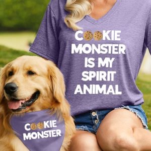 Women's Cookie Monster Is My Spirit Animal Matching V Neck T-Shirt, color:Purple|size:XXL, Lilicloth.com