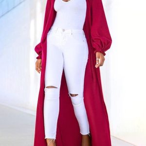 Loose Others Urban Plain Kimono, Kimonos, color:Red|size:XXL, Stylewe