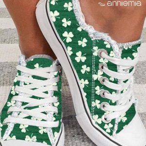St. Patrick's Day Shamrock Print Green Canvas Shoes, color:Green|size:43, Lilicloth.com