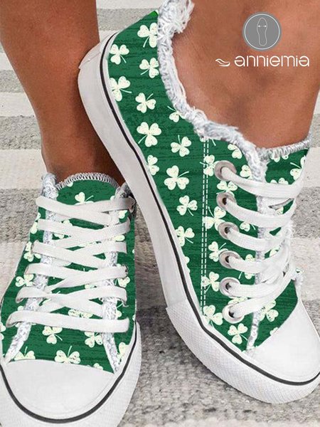 St. Patrick's Day Shamrock Print Green Canvas Shoes, color:Green|size:43, Lilicloth.com