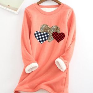 Casual Crew Neck Heart/Cordate Sweatshirt Fleece, Hoodies & Sweatshirts, color:Light Orange|size:5XL, Noracora