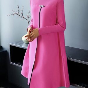 Elegant Loose Half Turtleneck Plain Dress, Midi Dresses, color:Deep Pink|size:XXL, Stylewe