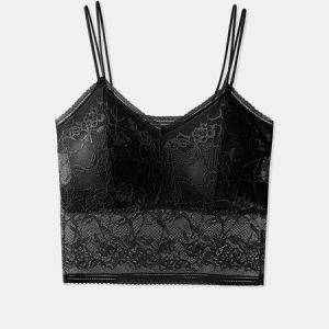 Breathable Sexy Lace High Elasticity Camisole Bra & Bralette, Crop Bras, color:Black|size:XXL, JustFashionNow