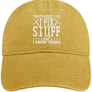 Men's /Women's That's What I Do I Fix Stuff And I Know Things Funny Graphic Printing Regular Fit Adjustable Denim Hat, color:Yellow|size:One-size, Lilicloth.com