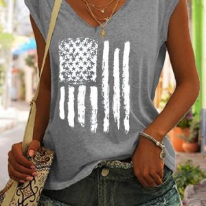 American Flag Casual Knit Tank, color:Gray|size:3XL, Lilicloth.com