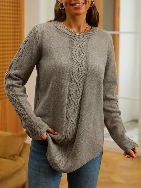 Gray Acrylic Casual Long Sleeve Plain Sweater, Sweaters, color:Gray|size:XXL, JustFashionNow