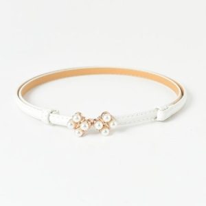 Urban Casual Floral Pearl Adjustable Leather Belt Women's Accessories, Belts, color:White|size:One-size, JustFashionNow