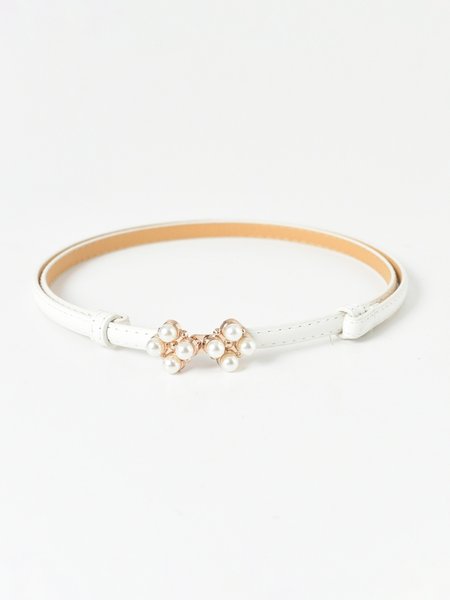 Urban Casual Floral Pearl Adjustable Leather Belt Women's Accessories, Belts, color:White|size:One-size, JustFashionNow
