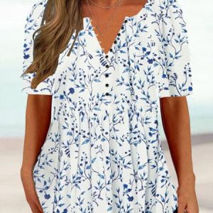 Plus Size Casual Loose Half Open Collar Shirt, Shirts & Blouses, color:White|size:4X, JustFashionNow