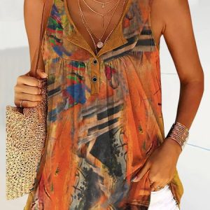Knitted Casual Famous Painting Loose Tank Top, Tanks & Camis, color:Orange|size:XXL, JustFashionNow