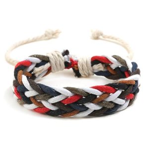 Ethnic Colorful Wax Thread Handmade Chain Bracelet, Bracelet, color:Red|size:One-size, Noracora