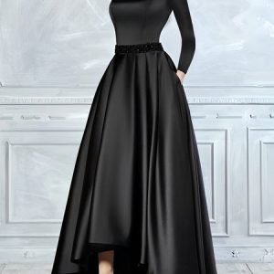 Elegant Regular Fit Wedding Long sleeve Party Dress, Maxi Dresses, color:Black|size:XXL, Stylewe