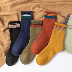5pairs Striped Pattern Warmth Crew Mid-calf Socks, Socks, color:As Picture|size:5 Pairs, JustFashionNow