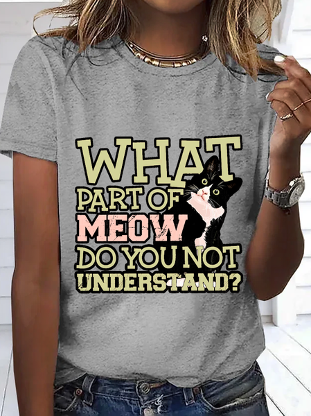 Women's Funny Cotton What Part Of Meow Do You Not Understand Black Cat T-Shirt, color:Light Gray|size:3XL, Lilicloth.com