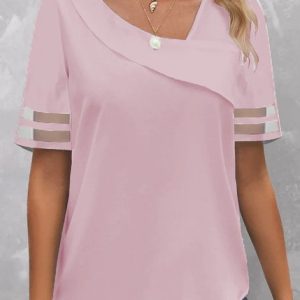 Cotton Asymmetrical Plain Casual Shirt, Shirts & Blouses, color:Pink|size:XXL, JustFashionNow