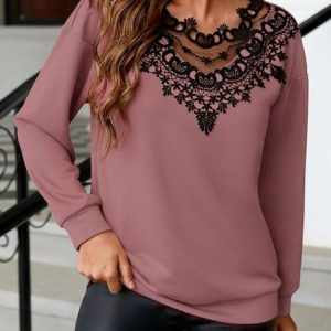 Plain Lace Casual Sweatshirt, Sweatshirts & Hoodies, color:Purple|size:XXL, JustFashionNow