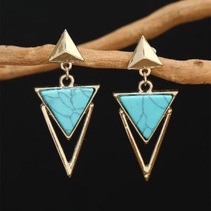 Triangle Turquoise Vintage Stud Earrings, Earrings, color:As Picture|size:One-size, JustFashionNow
