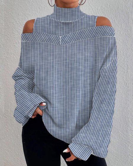 Casual Striped Loose Halter Sweatshirt, Sweatshirts & Hoodies, color:Stripe|size:XXL, JustFashionNow