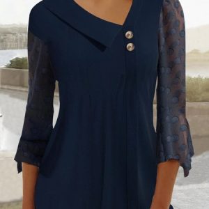 Chiffon Plain Casual Asymmetrical Shirt, Shirts & Blouses, color:Dark Blue|size:XXL, JustFashionNow