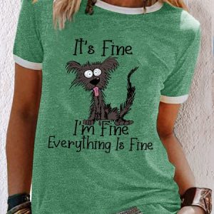 Women's It's Fine I'm Fine Dog Funny Sarcastic Dog Lover Letters T-Shirt, T-shirts, Lilicloth.com