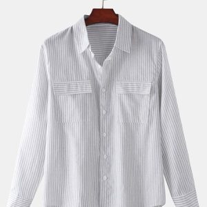 Casual Pockets Shirts, Shirts ＆ Blouse, color:As Picture|size:XXL, JustFashionNow