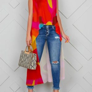 Plus Size Urban Crew Neck Abstract Shirt, Plus Tops, color:As Picture|size:4X, Stylewe