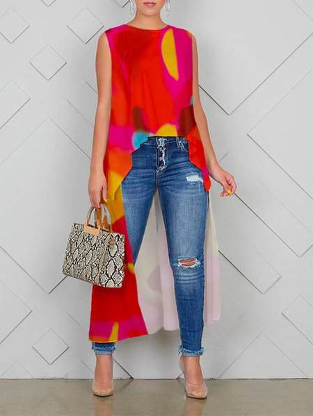 Plus Size Urban Crew Neck Abstract Shirt, Plus Tops, color:As Picture|size:4X, Stylewe
