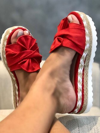 JFN Women Casual Daily Comfy Bowknot Slip On Sandals, JustFashionNow Sandals & Slippers, color:Red|size:US 11,