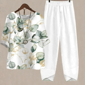 Floral Casual Loose Two-Piece Set, Suit Set, color:White|size:XXL, JustFashionNow