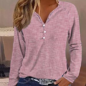 V Neck Loose Casual Striped Shirt, Shirts & Blouses, color:Pink|size:XXL, JustFashionNow