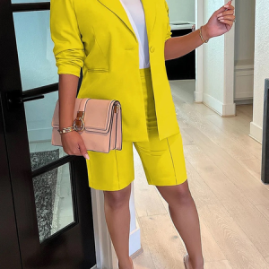 Plain Loose Urban Lapel Collar Long sleeve Two-Piece Set Coat With Pants, Two-piece Set, color:Two-Piece|size:XXL, Stylewe