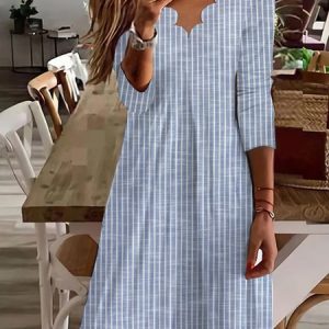 V Neck Casual Knitted Regular Fit Dress, Dresses, color:Blue|size:XXL, JustFashionNow