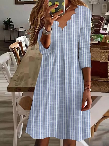 V Neck Casual Knitted Regular Fit Dress, Dresses, color:Blue|size:XXL, JustFashionNow
