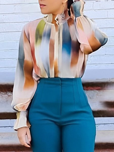 Regular Fit Abstract Urban Stand Collar Shirt, Blouses and Shirts, color:As Picture|size:XXL, Stylewe