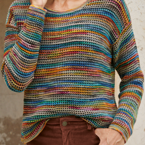 Women Yarn/Wool Yarn Color Block Long Sleeve Comfy Boho Sweater, Sweaters, color:Multicolor|size:XXL, Noracora