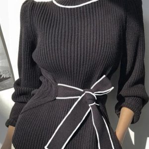 Turtleneck Elegant Long Sleeve Color Block Sweater, Pullovers, color:Black|size:XXL, Stylewe