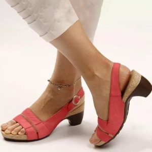 Solid Color Vintage Casual Chunky Heel Sandals, Sandals, color:Red|size:US 11, JustFashionNow