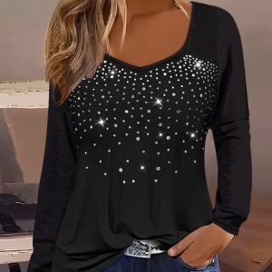 Square Neck Casual Hot Drilling Shirt, Shirts & Blouses, color:Black|size:XXL, JustFashionNow